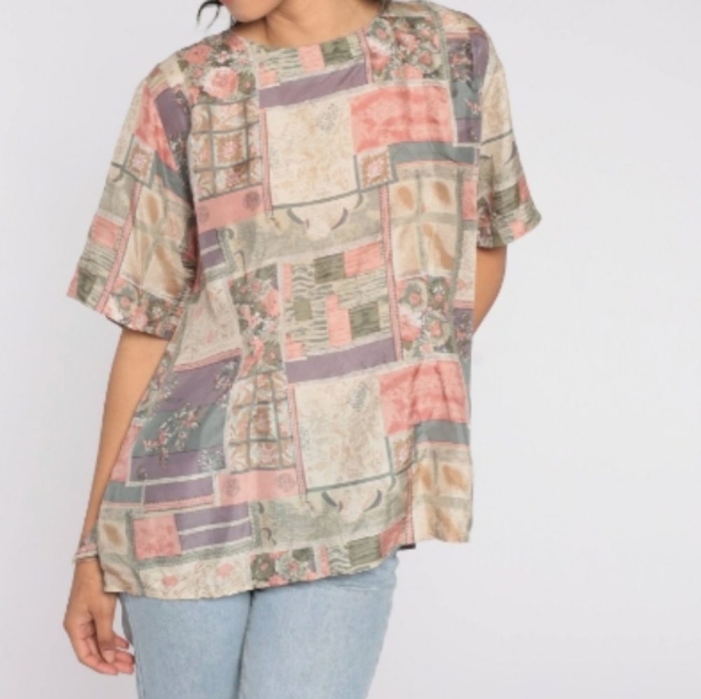 STUNT. Women's Silk Blouse Abstract Floral Design. Size 2X
